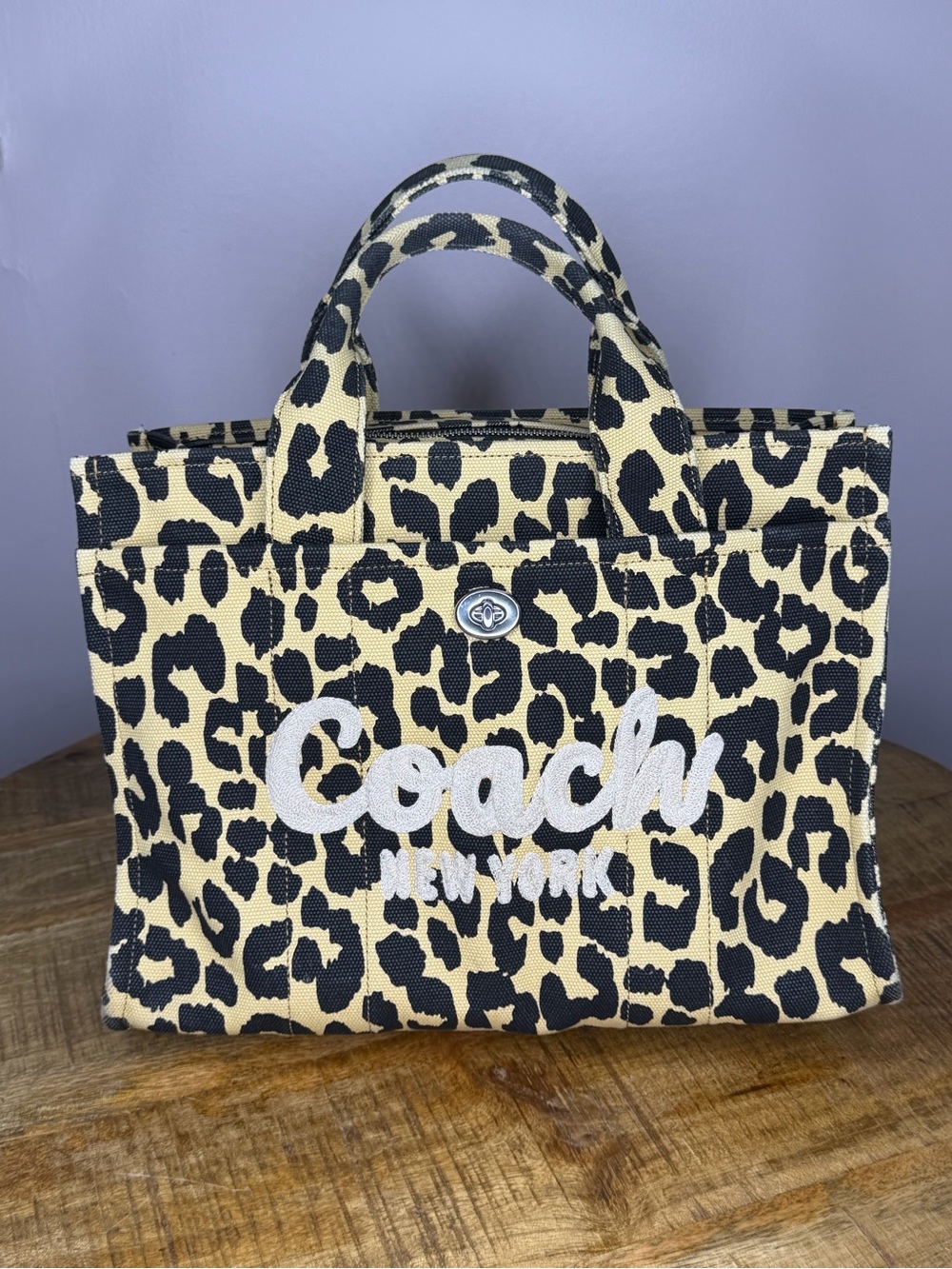 Coach Leopard-Print Canvas Tote in Black and Cream